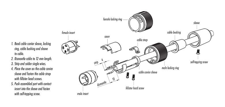 Instrução de montagem Baioneta Plugue de cabo, Contatos: 14, 6,0-8,0 mm, desprotegido, solda, IP40
