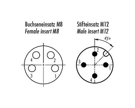 Polbild (Steckseite) M12/M8 Adapter, Polzahl: 4, ungeschirmt, steckbar, IP67