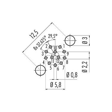 Geleiderconfiguratie 86 0231 0100 00012 - M12 Male panel mount connector, aantal polen: 12, onafgeschermd, THT, IP68, UL, M16x1,5