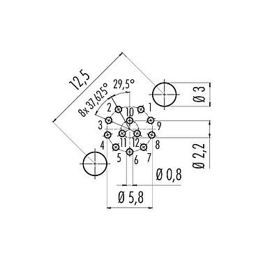 導體佈局 M12 針頭法蘭座, : 12, 可接遮罩, THT, IP68, UL 2238, PG 9, 後壁安裝, 模压