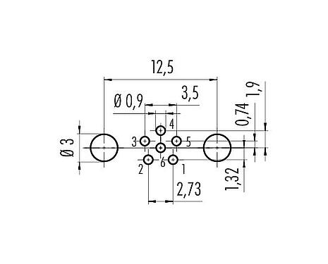 Geleiderconfiguratie M8 Female panel mount connector, aantal polen: 6, schermbaar, THT, IP67, UL 2238, M10x0,75, Achterwandmontage, gegoten