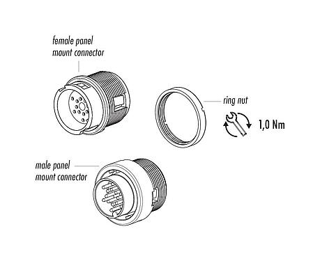 Component part drawing 99 0603 00 02 - Bayonet Male panel mount connector, Contacts: 2, unshielded, solder, IP40