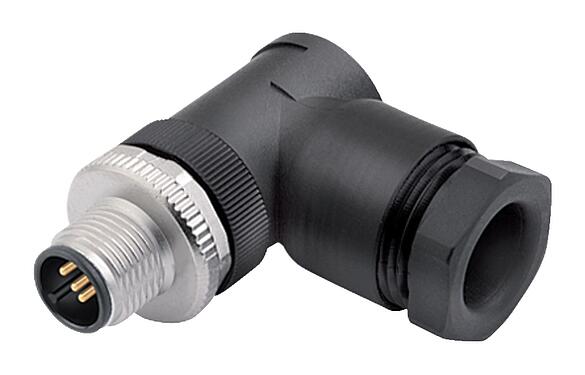 插圖 M12 彎角針頭電纜連接器, : 4, 8.0-10.0mm, 非遮罩, 螺釘接線, IP67, UL 2238, VDE, 用於供電
