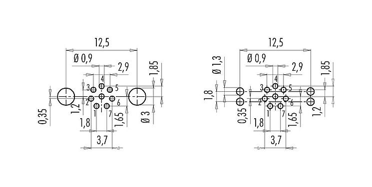 Conductor layout M9 Female panel mount connector, Contacts: 8, shieldable, THT, IP67, M12x0.5, Rear mounting