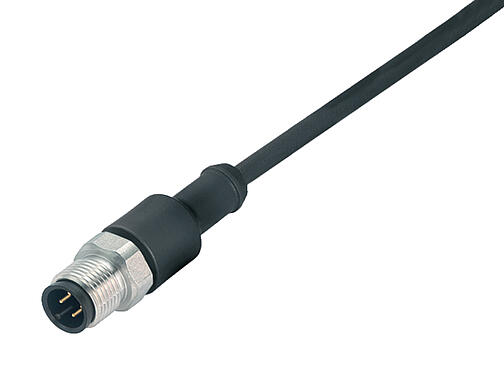 Illustration 77 3729 0000 50004-0500 - M12 Male cable connector, Contacts: 4, unshielded, moulded on the cable, IP69K, UL, PUR, black, 4 x 0.34 mm², stainless steel, 5 m
