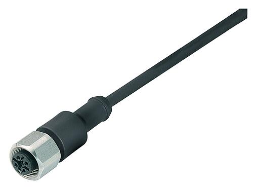 Abbildung M12 Kabeldose, Polzahl: 3, ungeschirmt, am Kabel angespritzt, IP68/IP69K, UL 2238, PUR, schwarz, 3 x 0,34 mm², Edelstahl, 2 m