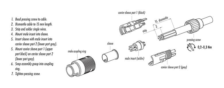 Instructions de montage Baïonnette Connecteur mâle, Contacts: 2, 3,0-4,0 mm, non blindé, souder, IP40