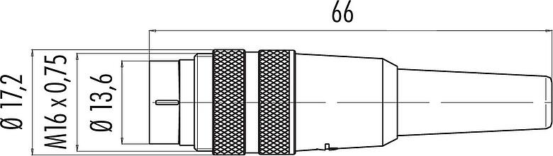 Desenho da escala M16 Plugue de cabo, Contatos: 2 (02-a), 3,0-6,0 mm, desprotegido, solda, IP40
