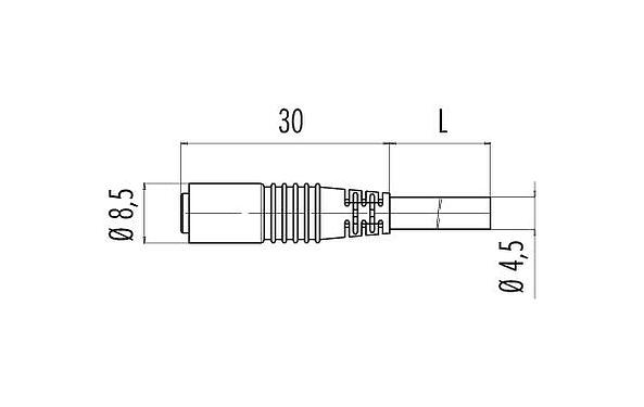 比例圖 M8 直頭孔頭電纜連接器, : 3, 非遮罩, PVC, 黑色, 3x0.14mm², 插拔式版本