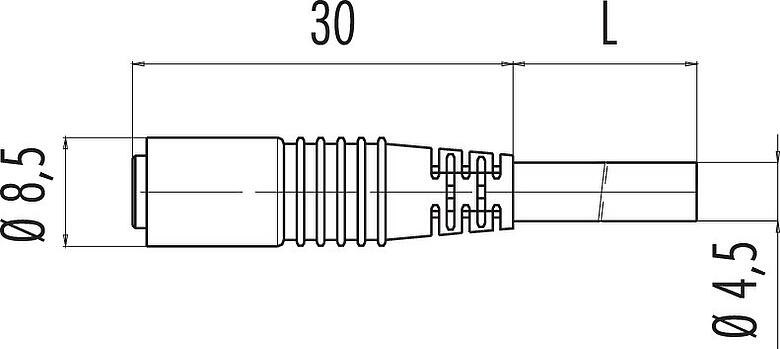 Scale drawing M8 Female cable connector, Contacts: 3, unshielded, PVC, black, 3 x 0.14 mm², Snap-in version