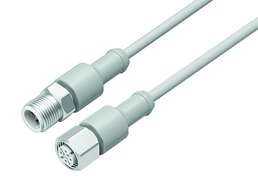 Illustration 77 3730 3729 40403-0200 - M12/M12 Connecting cable male cable connector - female cable connector, Contacts: 3, unshielded, moulded on the cable, IP69K, Ecolab, FDA compliant, Special TPE, grey, 3 x 0.34 mm², Food & Beverage, stainless steel, 2 m