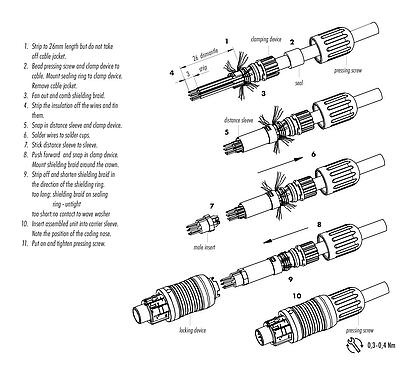 Assembly instructions Push Pull Female cable connector, Contacts: 3, 3.5-5.0 mm, shieldable, solder, IP67