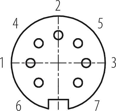 Uspořádání kontaktů (strana zástrčky) M16 Kabelová box, : 7 (07-b), 6,0-8,0 mm, stínitelné, pájka, IP67, UL 2238, s ochranným kroužkem