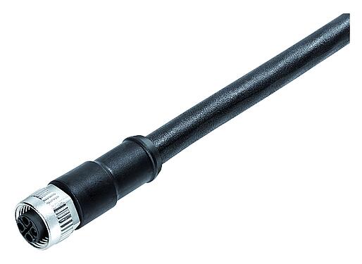 Abbildung M12 Kabeldose, Polzahl: 3+PE, ungeschirmt, am Kabel angespritzt, IP68, UL 2238, PUR, schwarz, 4 x 1,50 mm², 5 m