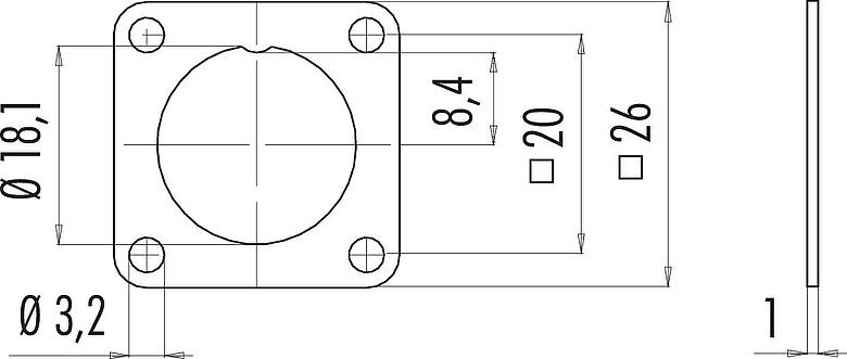 Schaaltekening Vierkante flens, IP67, met afdichting
