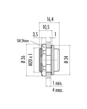 比例圖 Snap-in 快插 適配器, 非遮罩, 可從板前擰緊