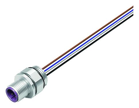 Illustration M12 Embase mâle, Contacts: 4, non blindé, fils, IP68, UL 2238, PG 9, Montage frontal