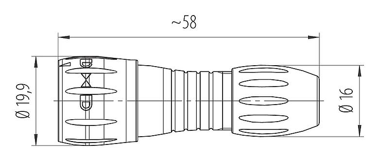 Maßzeichnung Bajonett Kabelstecker, Polzahl: 8, 2,5-4,0 mm, ungeschirmt, löten, IP67 (auch ungesteckt)