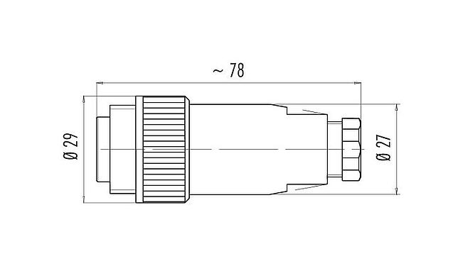 Maßzeichnung RD24 Kabelstecker, Polzahl: 6+PE, 8,0-10,0 mm, ungeschirmt, crimpen (Crimpkontakte müssen separat bestellt werden), IP67, UL, ESTI+, VDE, PG 11