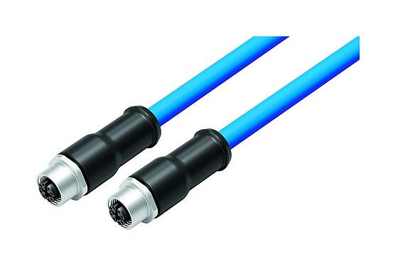 Ábrák M12 Összekötőkábel 2 kábel aljzat, : 8, árnyékolt, kábelre öntött, IP67, M12x1,0, E-beam X-FRNCL/LSNH, kék, 5 m