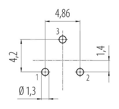 Conductor layout Snap-In Male panel mount connector, Contacts: 3, unshielded, THT, IP67, VDE, M12x1.0, Front mounting