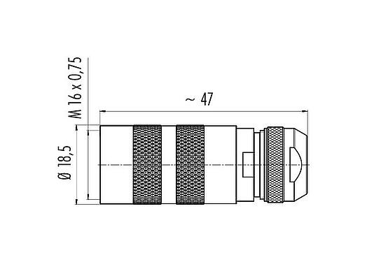 Disegno in scala M16 Connettore cavo femmina, Numero poli: 4 (04-a), 4,1-7,8 mm, schermabile, crimpare (I contatti a crimpare devono essere ordinati separatamente), IP67, UL 2238, Versione corta