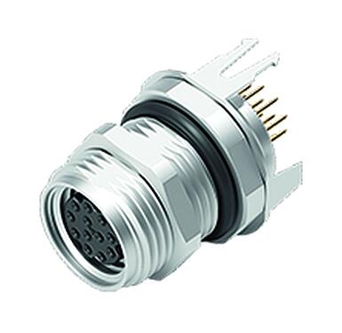 삽화 (실제와 다를 수 있음) M8 Female panel mount connector, Contacts: 12, shieldable, THT, IP67/IP69K, UL 2238, M10x0.75, Rear mounting, potted