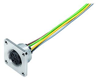 M16 Female panel mount connector, Contacts: 7 (07-a), unshielded, single wires, IP67, UL 2238, M18x0,75, Front mounting