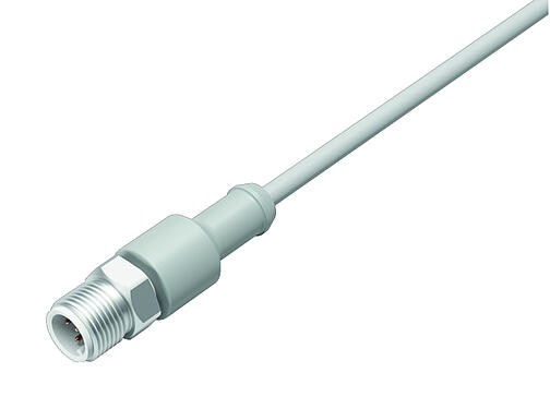 Illustration 77 3729 0000 40404-0200 - M12 Male cable connector, Contacts: 4, unshielded, moulded on the cable, IP69K, Ecolab, FDA compliant, Special TPE, grey, 4 x 0.34 mm², stainless steel, 2 m
