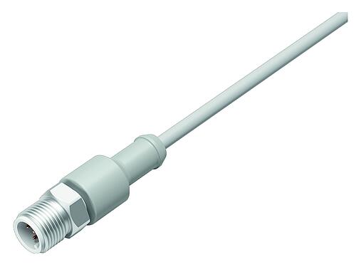 Ilustrace M12 Zástrčka kabelu, : 3, nestíněný, vylisované na kabelu, IP67/IP69K, Ecolab, souladu FDA, Speciální TPE, šedá, 3 x 0,34 mm², Nerezová ocel, 2 m