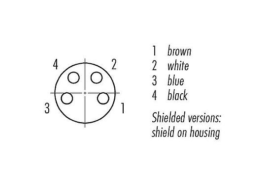 Contact arrangement (Plug-in side) M8 Female cable connector, Contacts: 4, shielded, moulded on the cable, IP67/IP69K, M8x1.0, PUR, black, 4 x 0.34 mm², 2 m