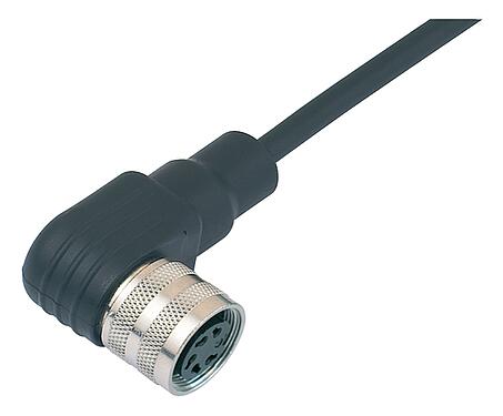 Illustration M16 Female angled connector, Contacts: 8 (08-a), shielded, moulded on the cable, IP67, PUR, black, 8 x 0.25 mm², 2 m