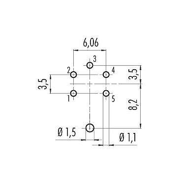 Disposizione dei conduttori 09 0116 290 05 - M16 Connettore femmina a flangia, Numero poli: 5 (05-a), schermabile, THT, IP67, UL, montaggio anteriore